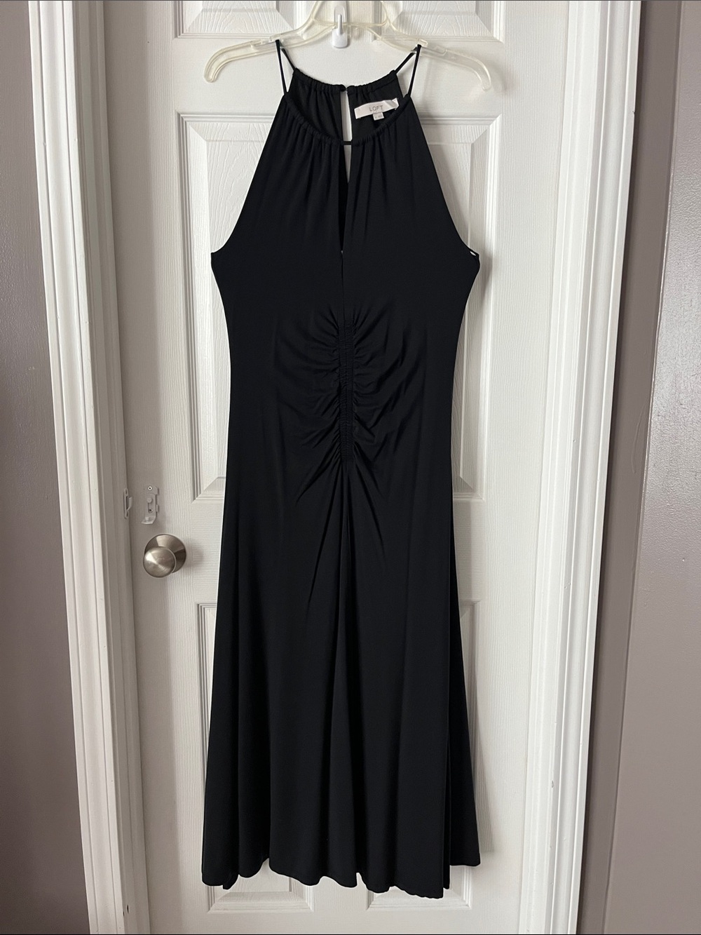 LOFT Black Ruched Halter Midi Dress size 10
